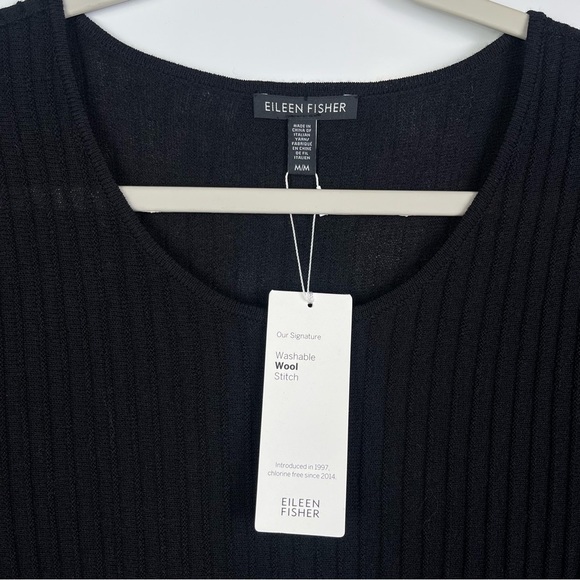 Eileen Fisher Black Wool Italian Yarn lightweight scoop neck dress - Picture 4 of 8